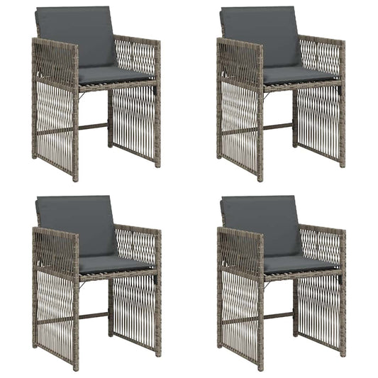 vidaXL Garden Chairs with Cushions 4 pcs Grey Poly Rattan