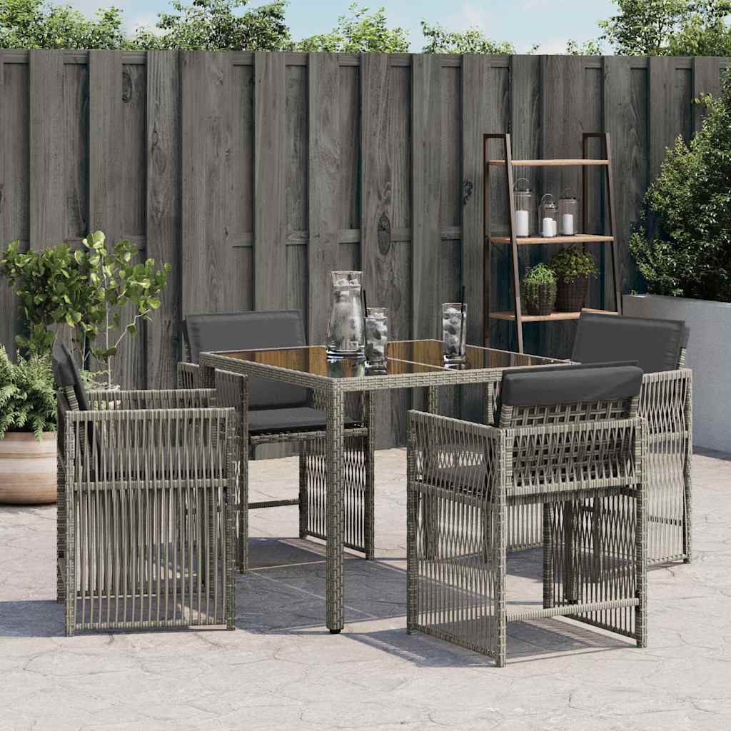 vidaXL Garden Chairs with Cushions 4 pcs Grey Poly Rattan