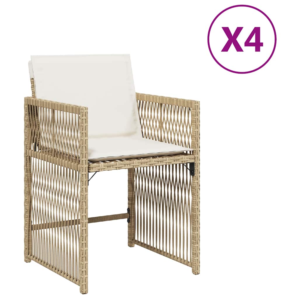 vidaXL Garden Chairs with Cushions 4 pcs Beige Poly Rattan