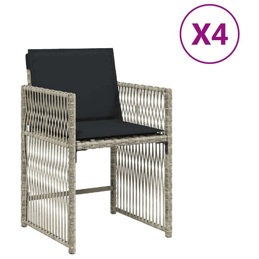 vidaXL Garden Chairs with Cushions 4 pcs Light Grey Poly Rattan