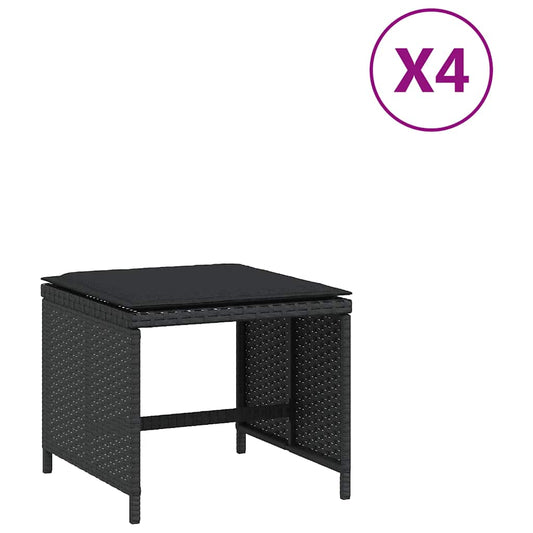 vidaXL Garden Stools with Cushions 4 pcs Black 41x41x36 cm Poly Rattan