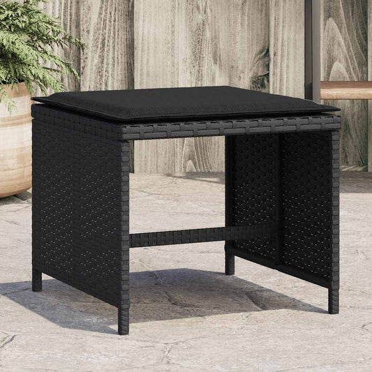 vidaXL Garden Stools with Cushions 4 pcs Black 41x41x36 cm Poly Rattan