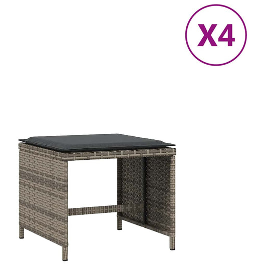 vidaXL Garden Stools with Cushions 4 pcs Grey 41x41x36 cm Poly Rattan