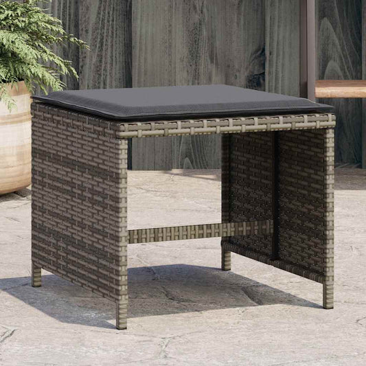 vidaXL Garden Stools with Cushions 4 pcs Grey 41x41x36 cm Poly Rattan