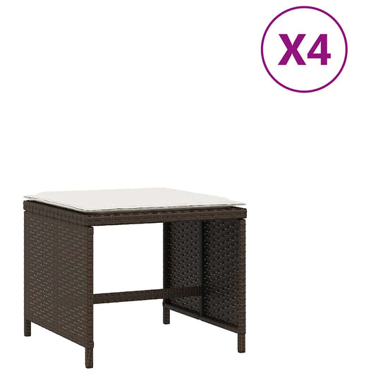 vidaXL Garden Stools with Cushions 4 pcs Brown 41x41x36 cm Poly Rattan