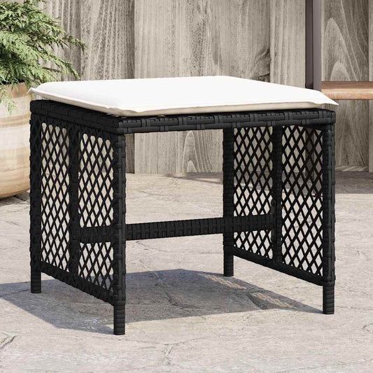 vidaXL Garden Stools with Cushions 4 pcs Black 41x41x36 cm Poly Rattan