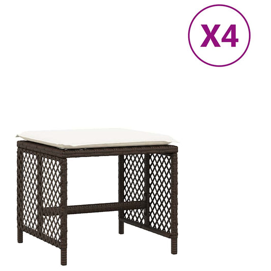 vidaXL Garden Stools with Cushions 4 pcs Brown 41x41x36 cm Poly Rattan