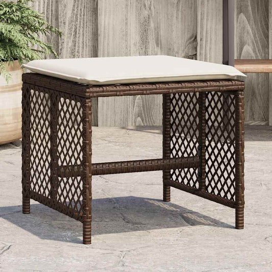 vidaXL Garden Stools with Cushions 4 pcs Brown 41x41x36 cm Poly Rattan