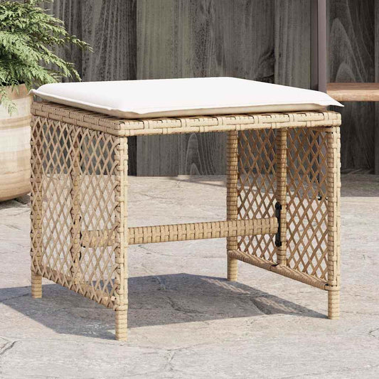 vidaXL Garden Stools with Cushions 4 pcs Beige 41x41x36 cm Poly Rattan