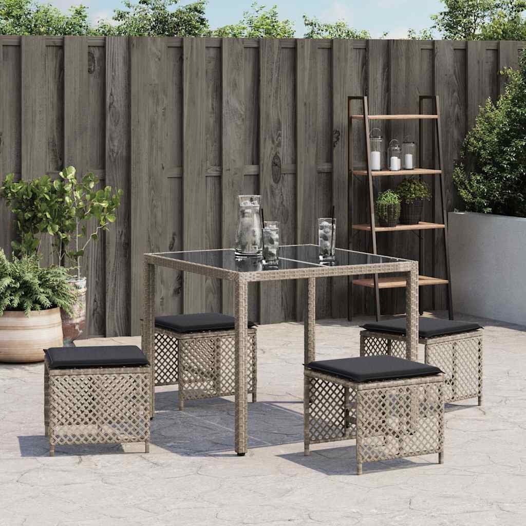 vidaXL Garden Stools with Cushions 4 pcs Light Grey 41x41x36 cm Poly Rattan
