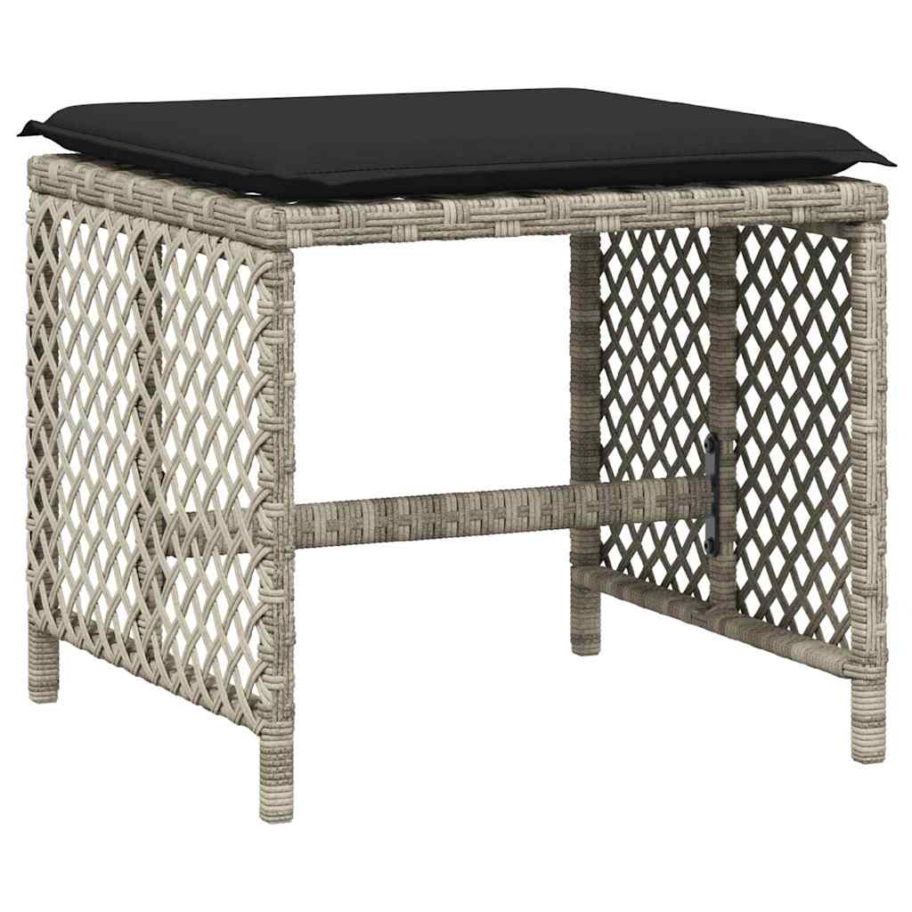 vidaXL Garden Stools with Cushions 4 pcs Light Grey 41x41x36 cm Poly Rattan
