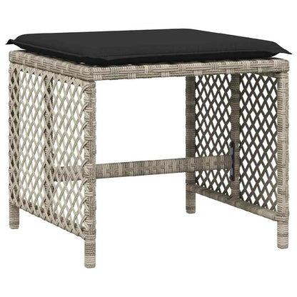 vidaXL Garden Stools with Cushions 4 pcs Light Grey 41x41x36 cm Poly Rattan