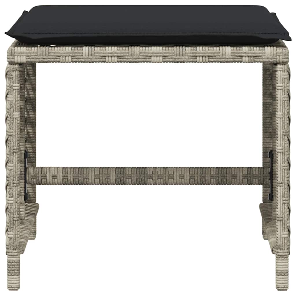 vidaXL Garden Stools with Cushions 4 pcs Light Grey 41x41x36 cm Poly Rattan