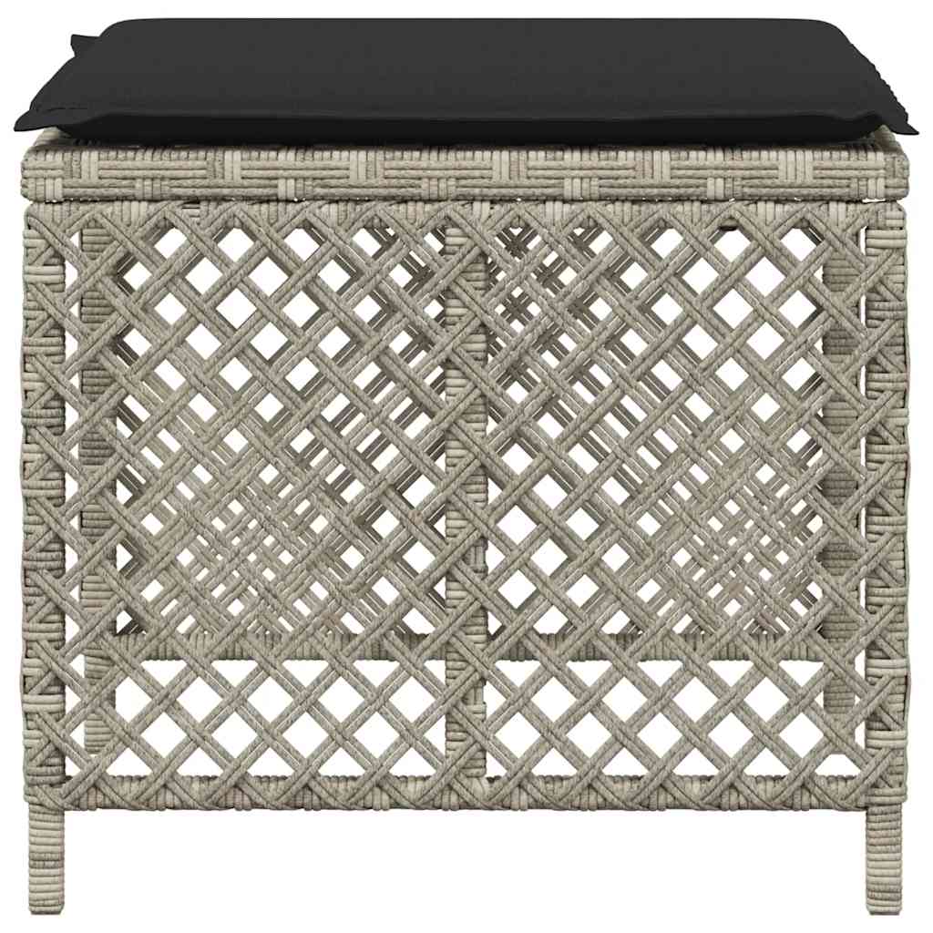 vidaXL Garden Stools with Cushions 4 pcs Light Grey 41x41x36 cm Poly Rattan