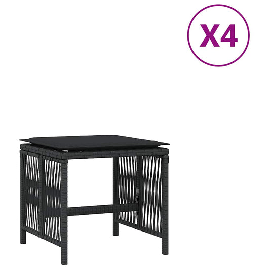 vidaXL Garden Stools with Cushions 4 pcs Black 41x41x36 cm Poly Rattan
