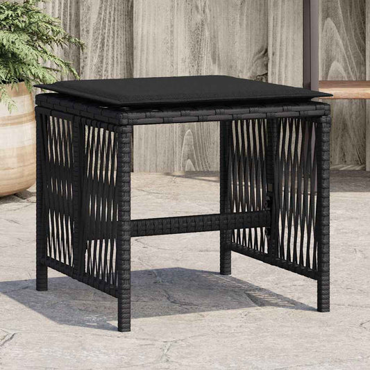 vidaXL Garden Stools with Cushions 4 pcs Black 41x41x36 cm Poly Rattan
