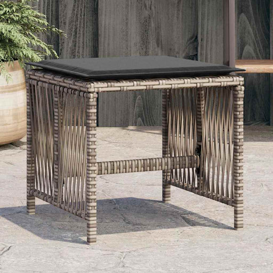 vidaXL Garden Stools with Cushions 4 pcs Grey 41x41x36 cm Poly Rattan
