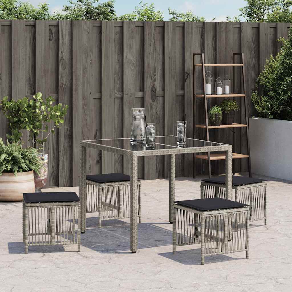 vidaXL Garden Stools with Cushions 4 pcs Light Grey 41x41x36 cm Poly Rattan