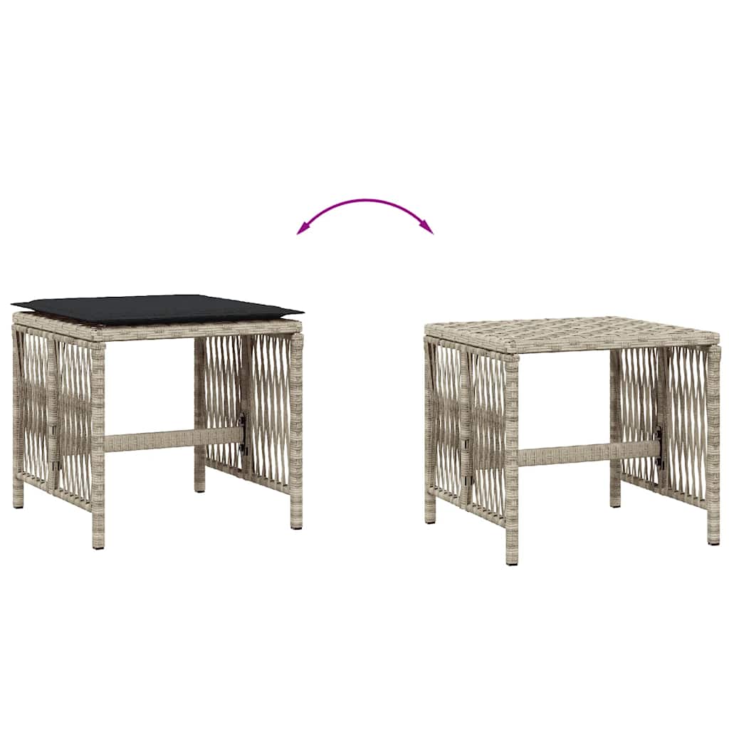 vidaXL Garden Stools with Cushions 4 pcs Light Grey 41x41x36 cm Poly Rattan