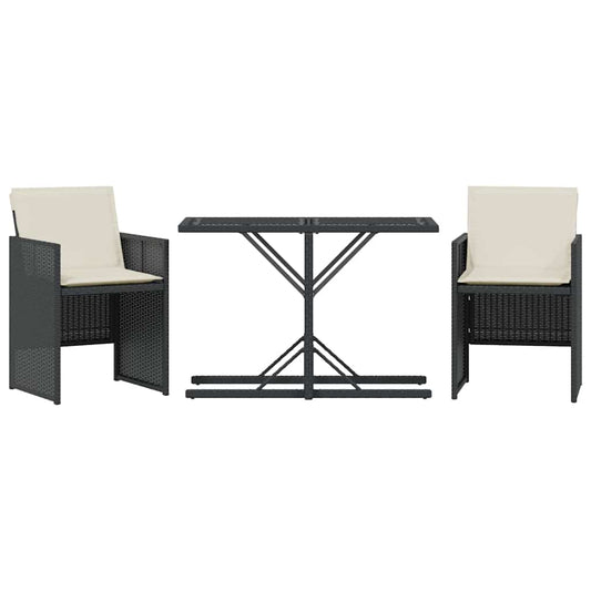 vidaXL 3 Piece Bistro Set with Cushions Black Poly Rattan