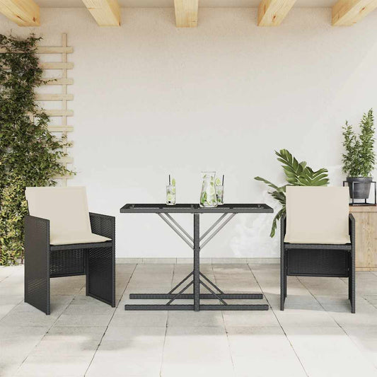 vidaXL 3 Piece Bistro Set with Cushions Black Poly Rattan