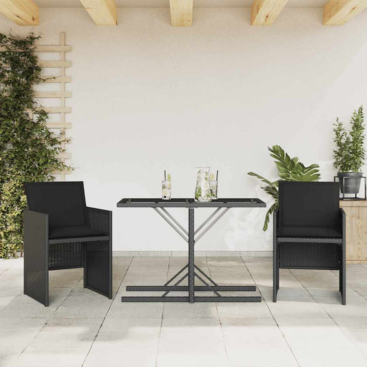 vidaXL 3 Piece Bistro Set with Cushions Black Poly Rattan