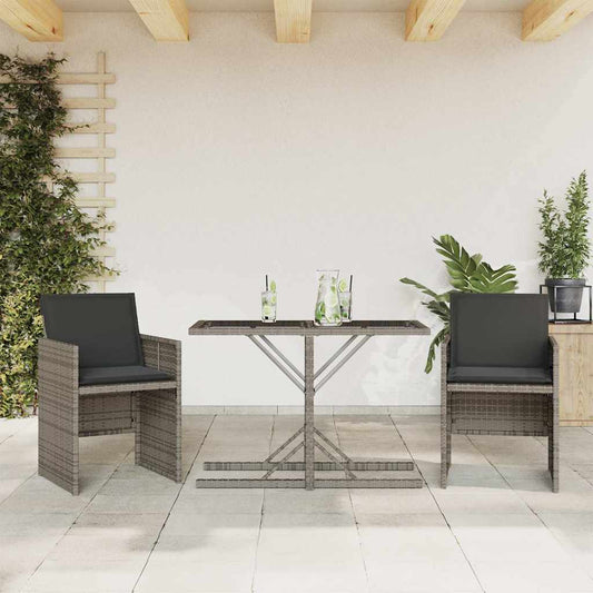 vidaXL 3 Piece Bistro Set with Cushions Grey Poly Rattan