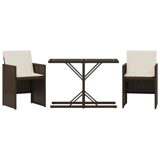 vidaXL 3 Piece Bistro Set with Cushions Brown Poly Rattan