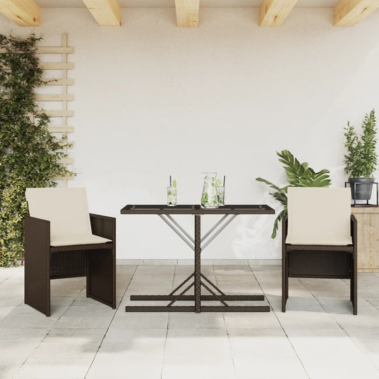 vidaXL 3 Piece Bistro Set with Cushions Brown Poly Rattan