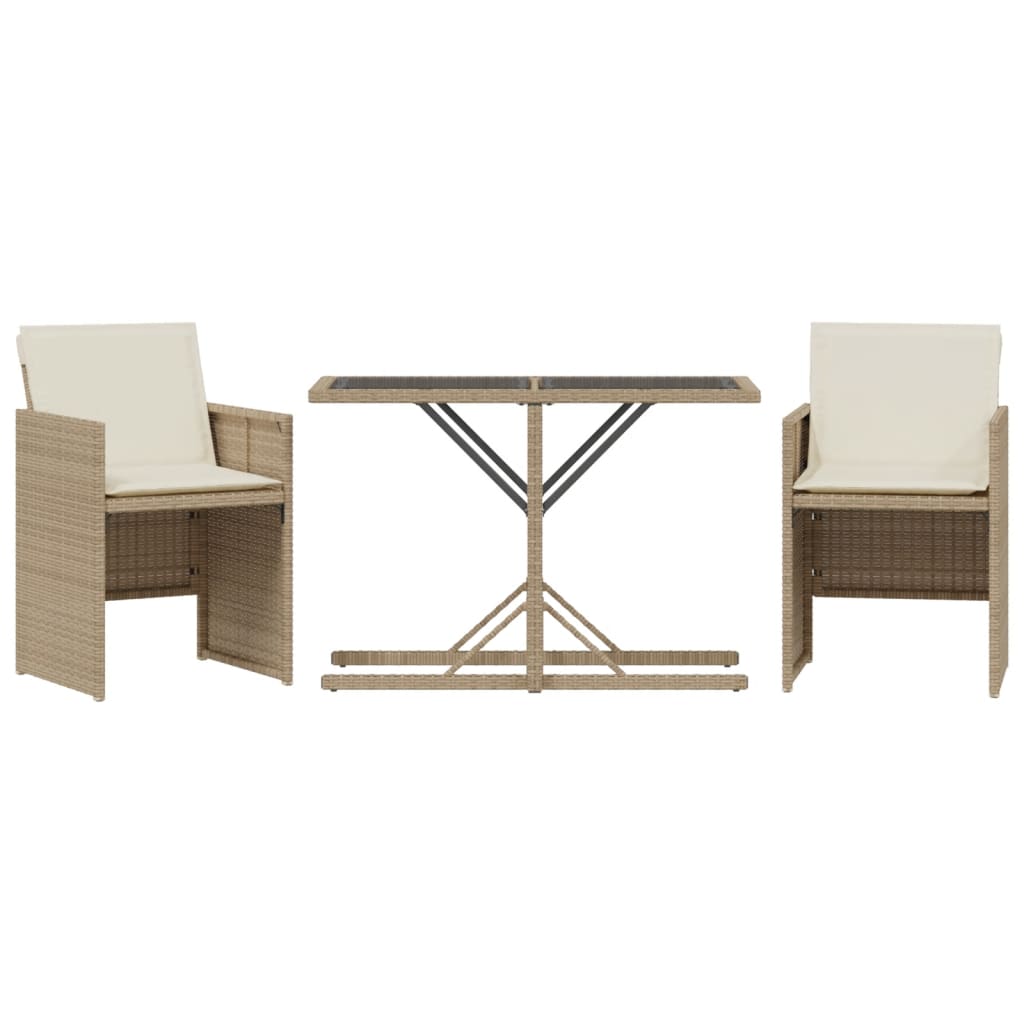vidaXL 3 Piece Bistro Set with Cushions Beige Poly Rattan
