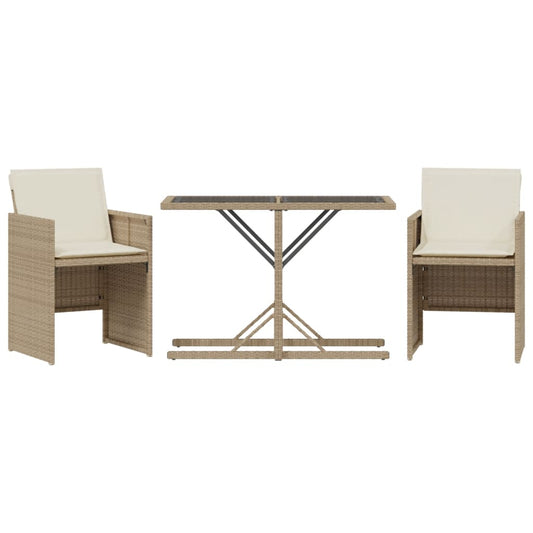 vidaXL 3 Piece Bistro Set with Cushions Beige Poly Rattan