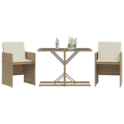 vidaXL 3 Piece Bistro Set with Cushions Beige Poly Rattan
