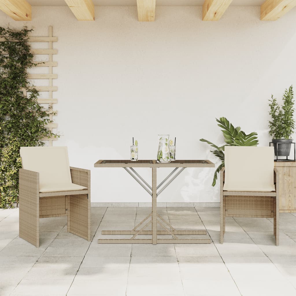 vidaXL 3 Piece Bistro Set with Cushions Beige Poly Rattan