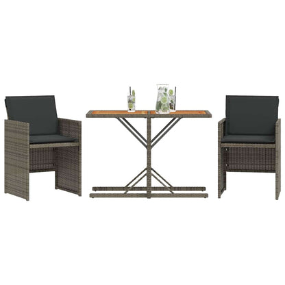 vidaXL 3 Piece Bistro Set with Cushions Grey Poly Rattan