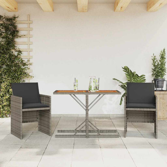 vidaXL 3 Piece Bistro Set with Cushions Grey Poly Rattan