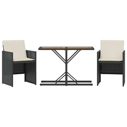 vidaXL 3 Piece Bistro Set with Cushions Black Poly Rattan