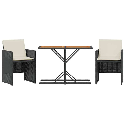 vidaXL 3 Piece Bistro Set with Cushions Black Poly Rattan