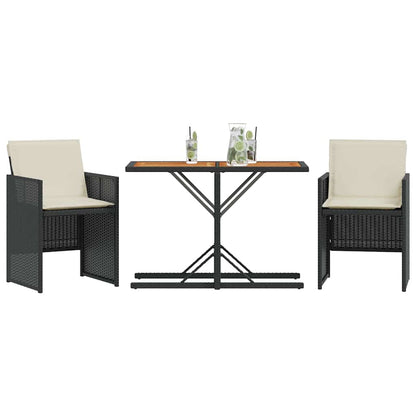 vidaXL 3 Piece Bistro Set with Cushions Black Poly Rattan