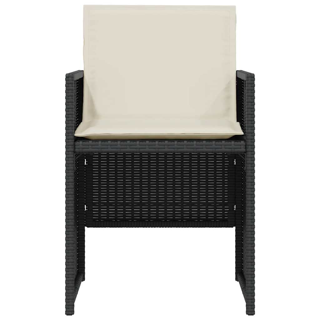vidaXL 3 Piece Bistro Set with Cushions Black Poly Rattan