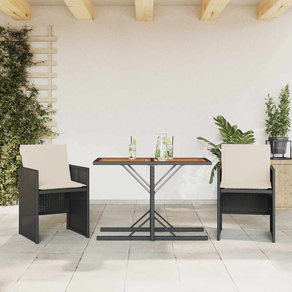 vidaXL 3 Piece Bistro Set with Cushions Black Poly Rattan