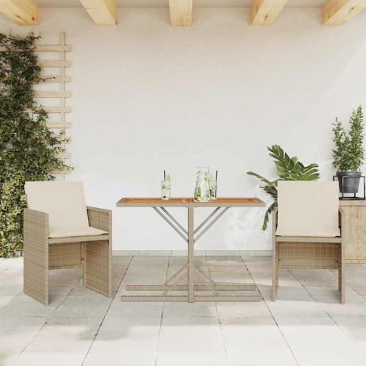 vidaXL 3 Piece Bistro Set with Cushions Beige Poly Rattan