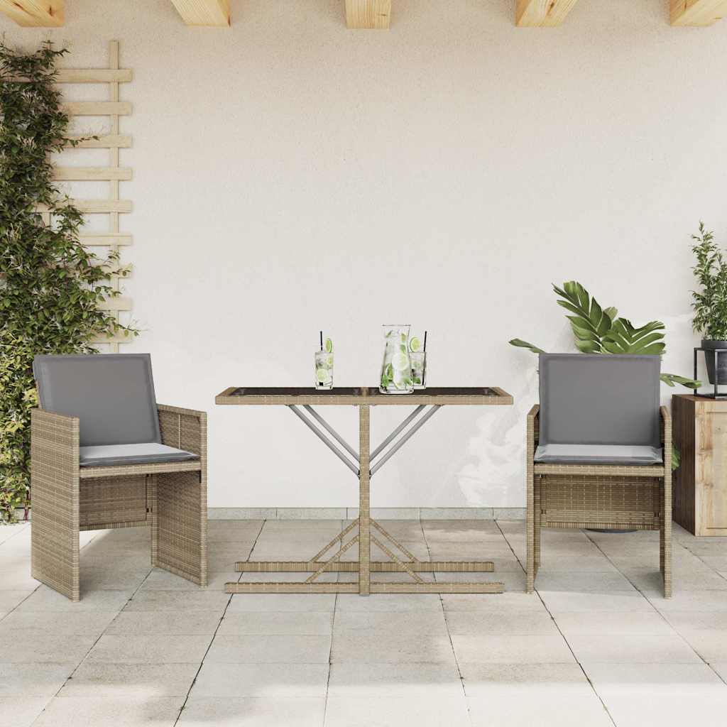 vidaXL 3 Piece Bistro Set with Cushions Mix Beige Poly Rattan