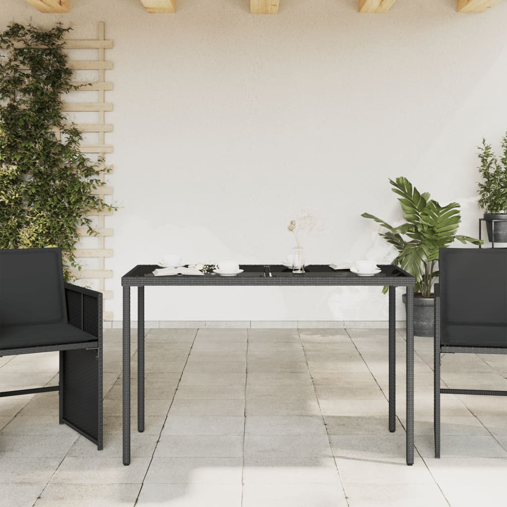 vidaXL Garden Table | Black | Poly Rattan, Powder-Coated Steel, Tempered Glass