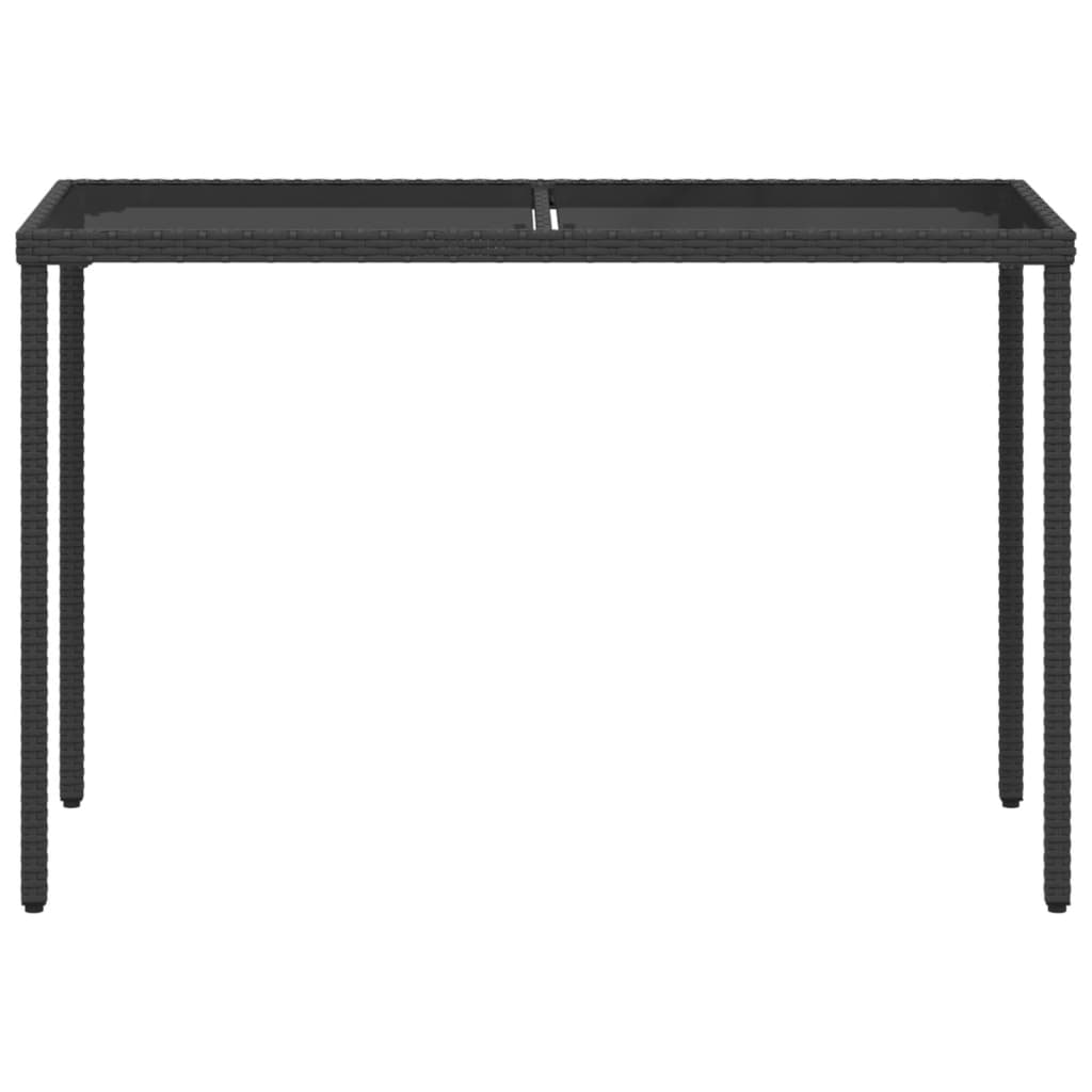 vidaXL Garden Table | Black | Poly Rattan, Powder-Coated Steel, Tempered Glass