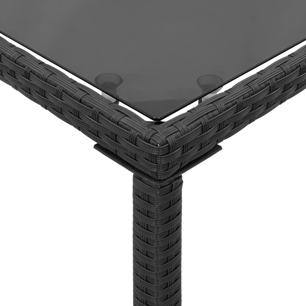 vidaXL Garden Table | Black | Poly Rattan, Powder-Coated Steel, Tempered Glass