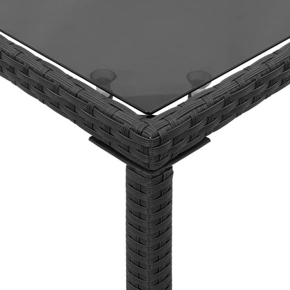 vidaXL Garden Table | Black | Poly Rattan, Powder-Coated Steel, Tempered Glass