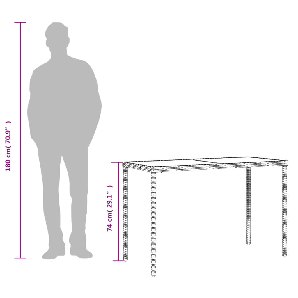 vidaXL Garden Table | Black | Poly Rattan, Powder-Coated Steel, Tempered Glass