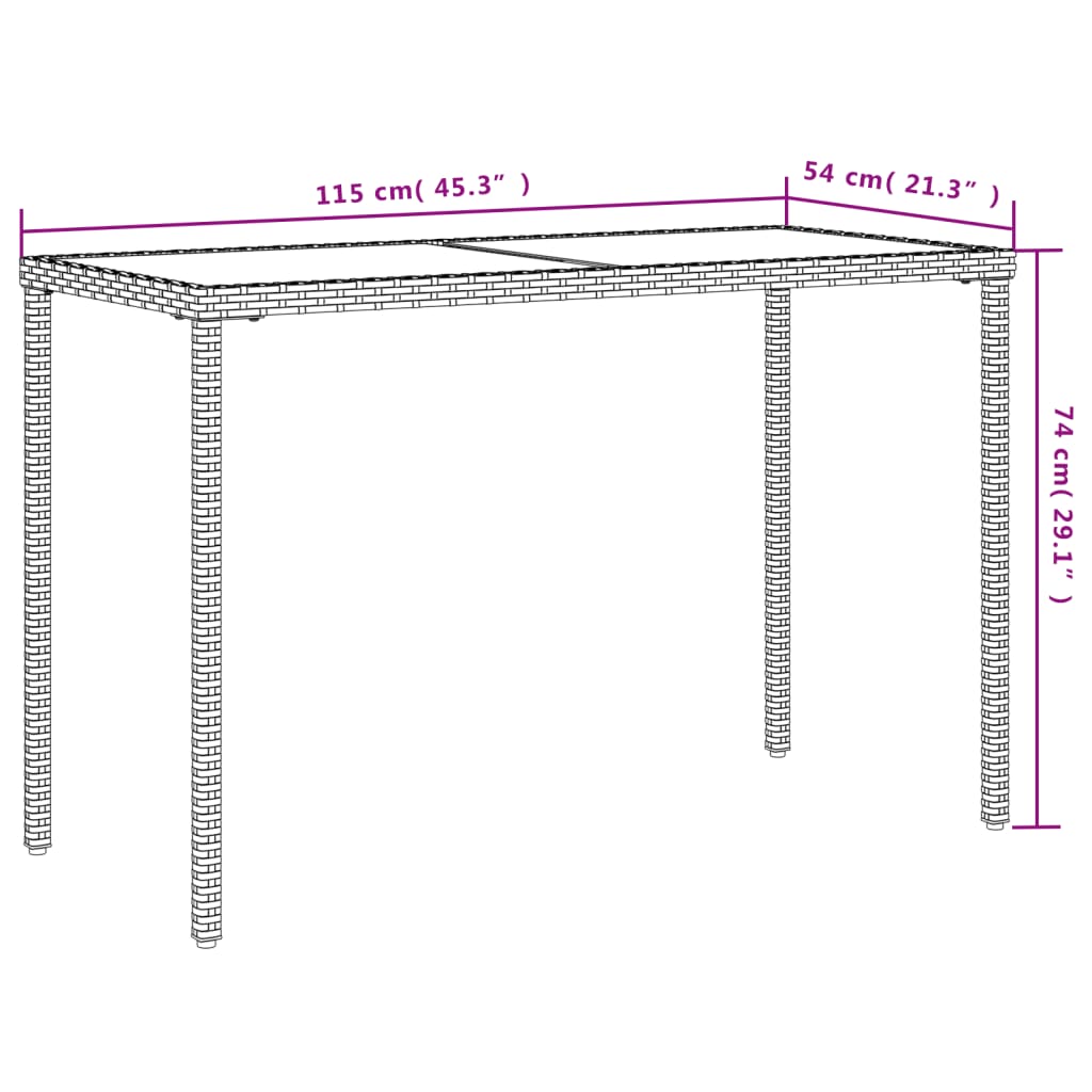 vidaXL Garden Table | Black | Poly Rattan, Powder-Coated Steel, Tempered Glass