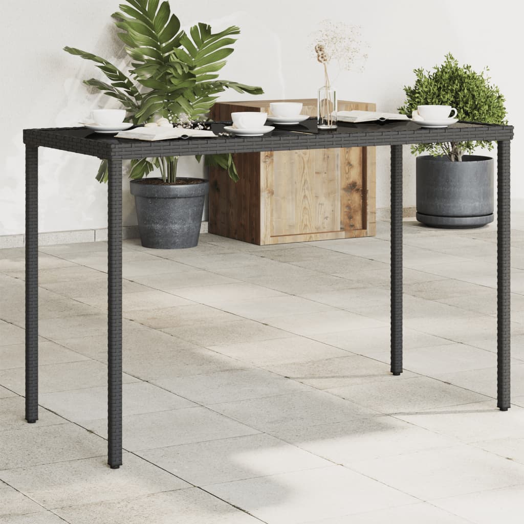 vidaXL Garden Table | Black | Poly Rattan, Powder-Coated Steel, Tempered Glass