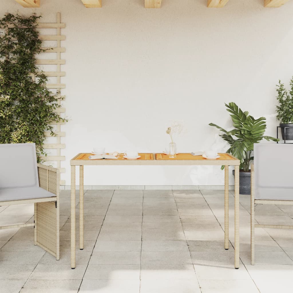 vidaXL Garden Table with Acacia Wood Top Beige 115x54x74 cm Poly Rattan